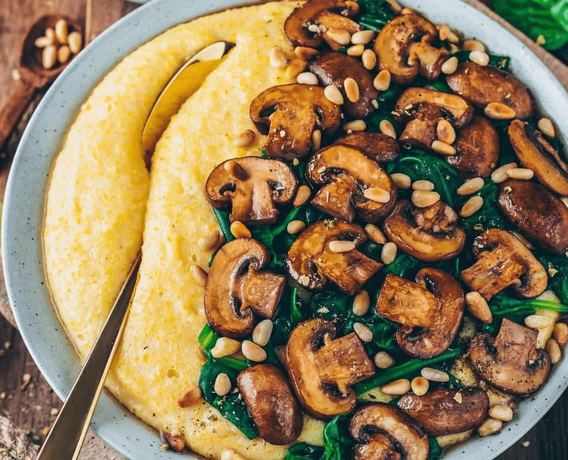 Creamy Vegan Polenta with Mushrooms and Spinach