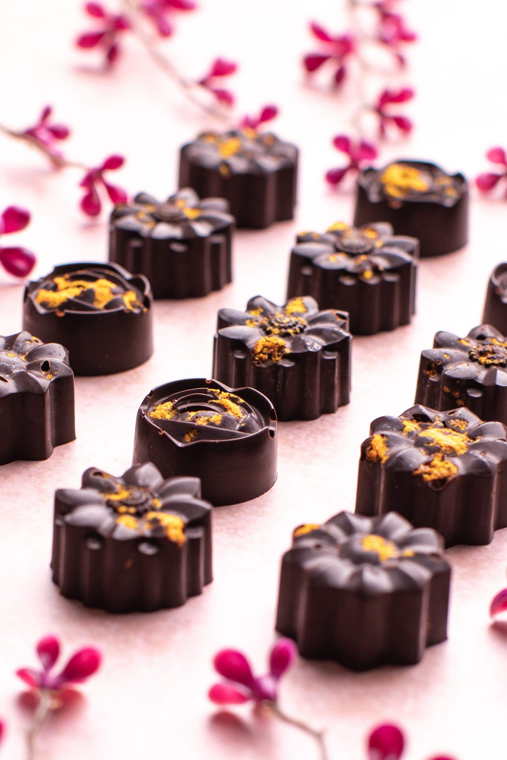 Dark chocolate chilli and orange flowers