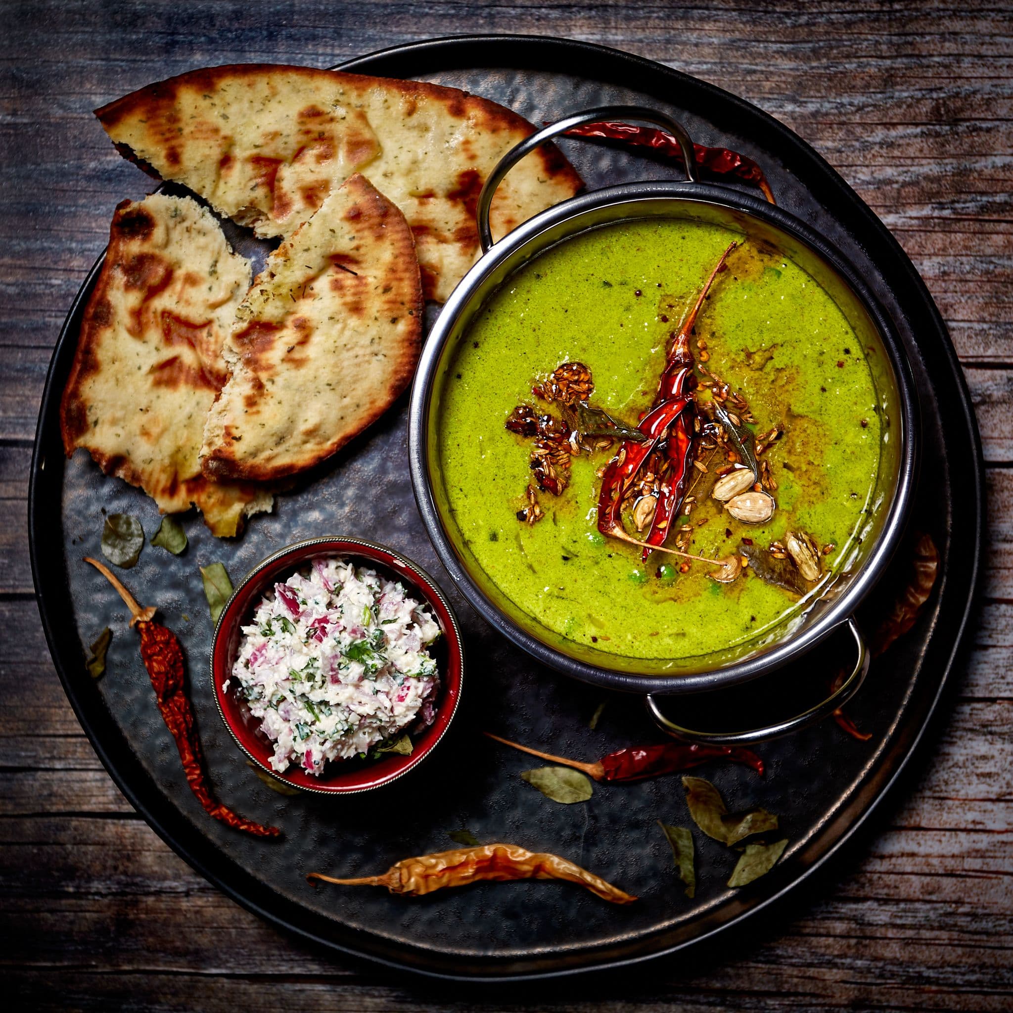 Pea dal and coconut chutney