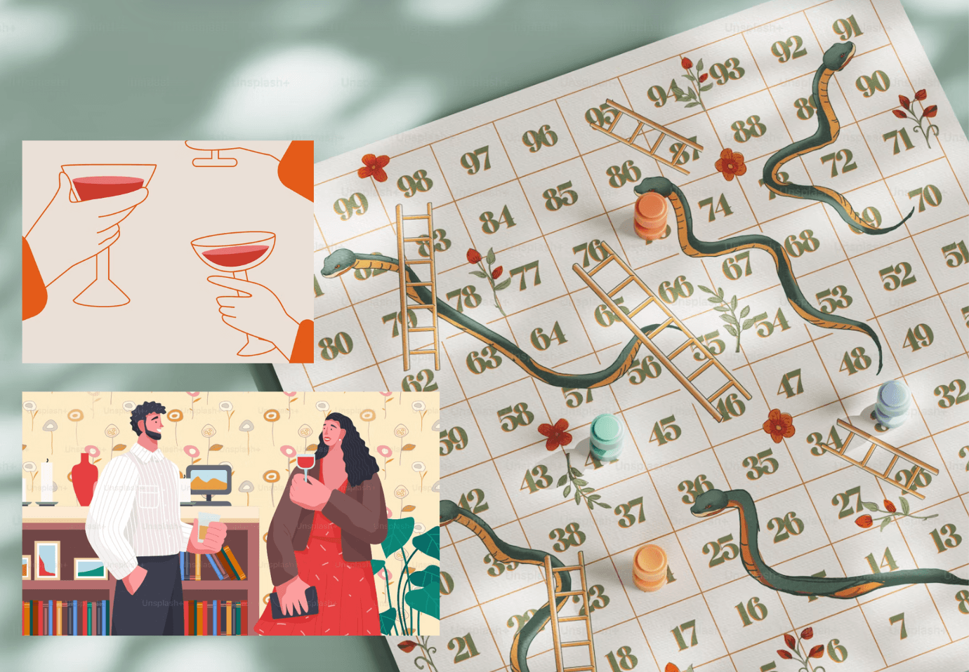 board game & drinks graphic