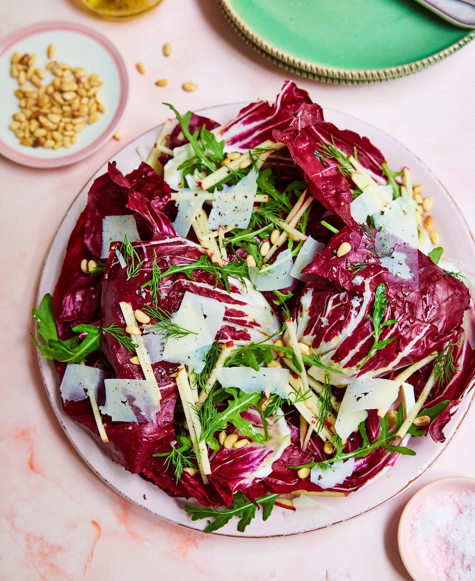 Radicchio salad with apple, rocket and pine nuts