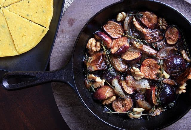 Tu B’shvat: Balsamic roasted figs & shallots with herbed socca