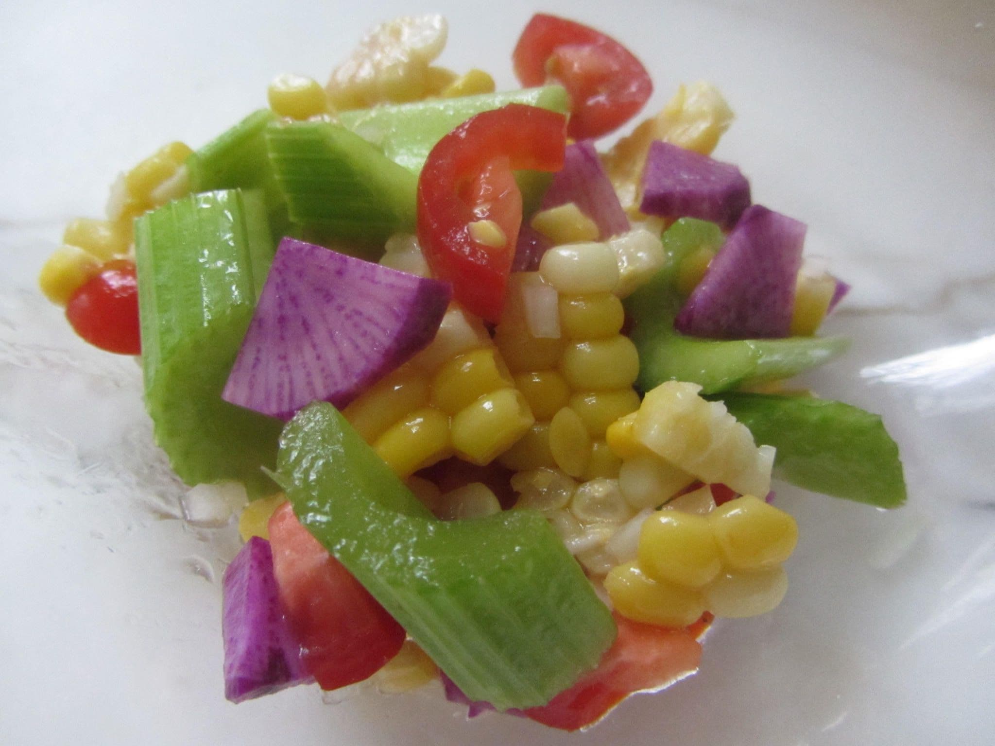 Purple daikon corn salad