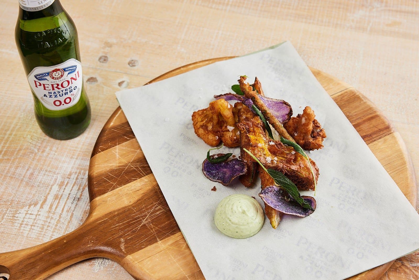 Vegetable fritto misto with watercress mayo