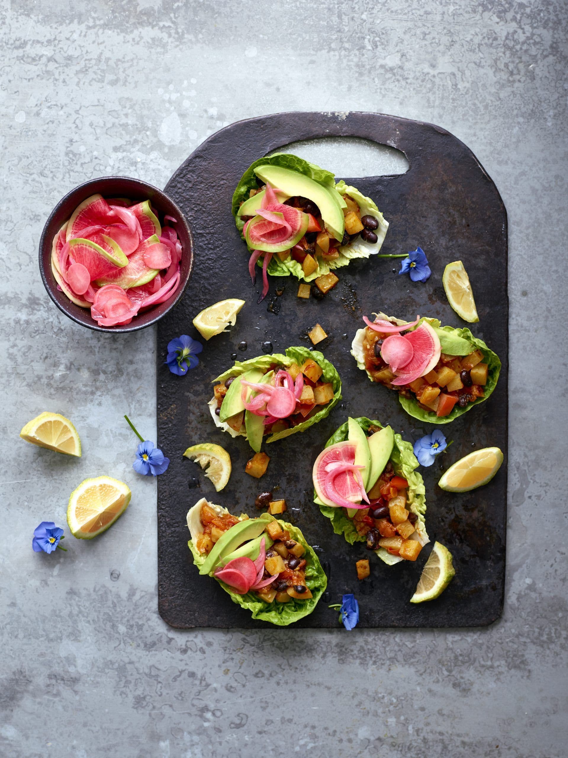 Black bean & Jersey Royal tacos