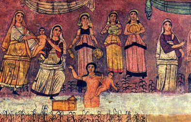 Mural of Miriam, Moses, Yocheved and Bat-Pharoah / Bat-Ya from the incredible Dura Europos Synagogue in Syria, 244 CE.
https://en.wikipedia.org/wiki/Dura-Europos_synagogue